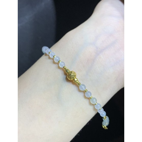 18K 金冰種白翡翠圓珠手鍊